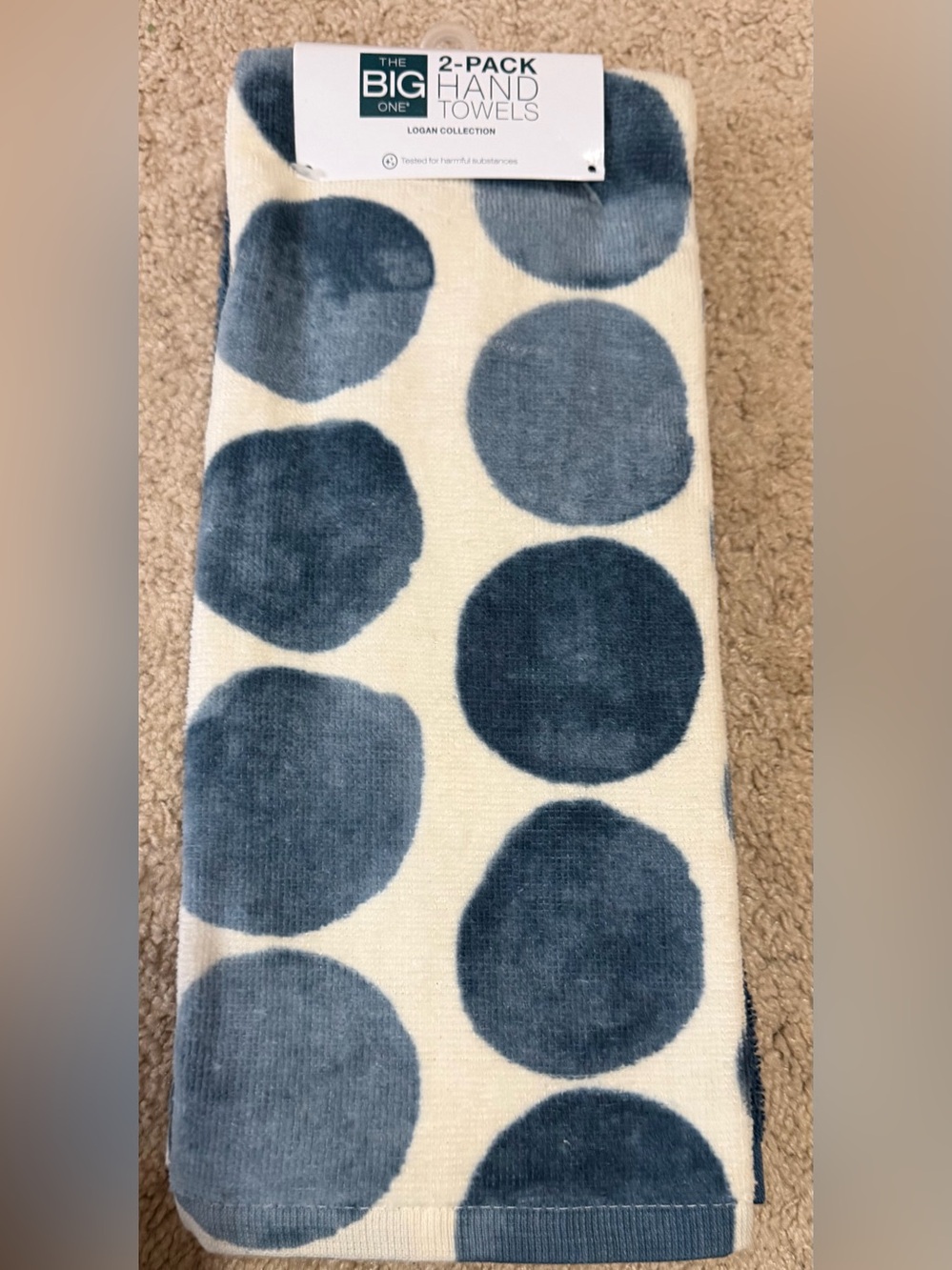 The Big One Blue Dot Pattern Hand Towels - 2 Pack